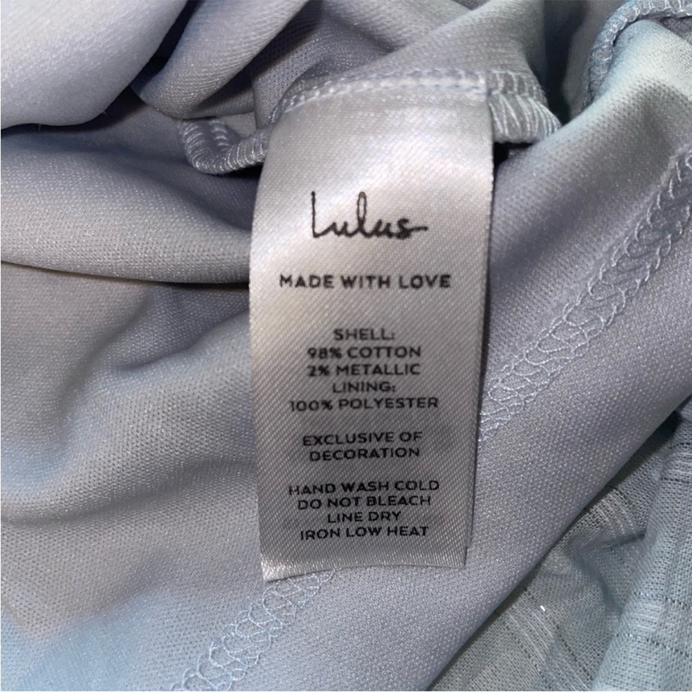 Lulus Sunny Reverie Light Blue Swiss Dot Lurex Halter Midi Dress - Picture 5 of 9